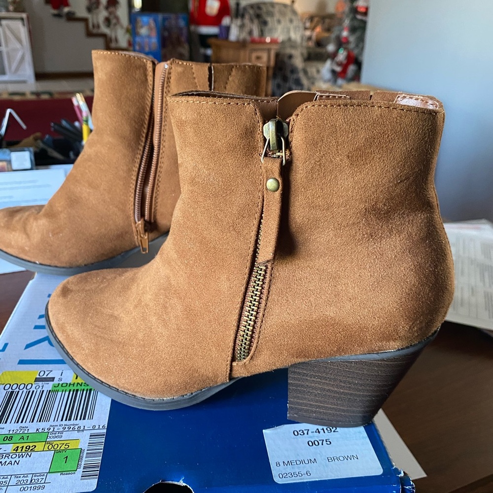 Brown Suede Ankle Boots with Zipper